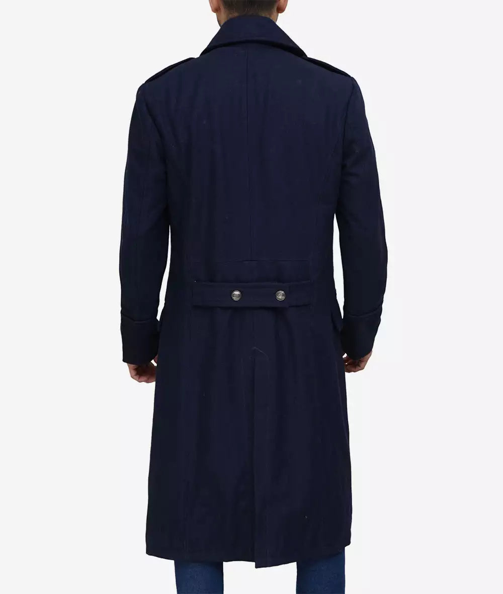 Mens Blue Double Breasted Overcoat