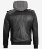 Mens Bomber Hooded Black Leather Jacket