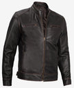 Mens Distressed Brown Moto Racer Jacket