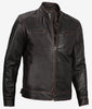 Mens Distressed Brown Moto Racer Jacket
