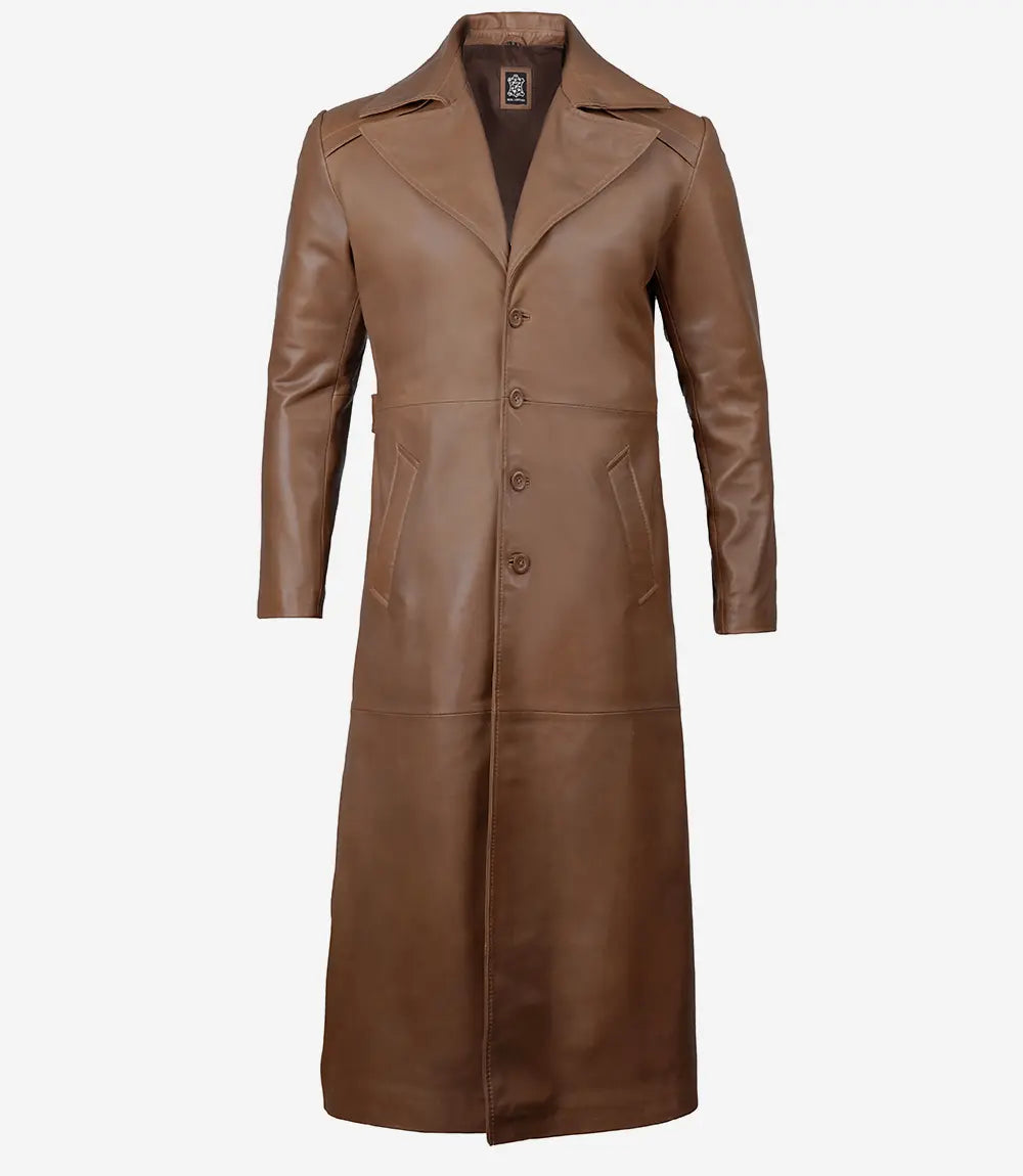 Jackson Mens Brown Trench Full Length Leather Coat