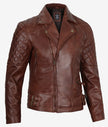 Frisco Quilted Sleeves Asymmetrical Rustic Oxblood Brando Motorcycle Leather Jacket