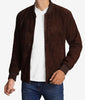 Mens Suede Leather Dark Brown Bomber Jacket