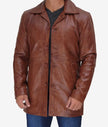 Mens Tall 3 4 Length Cognac Leather Car Coat