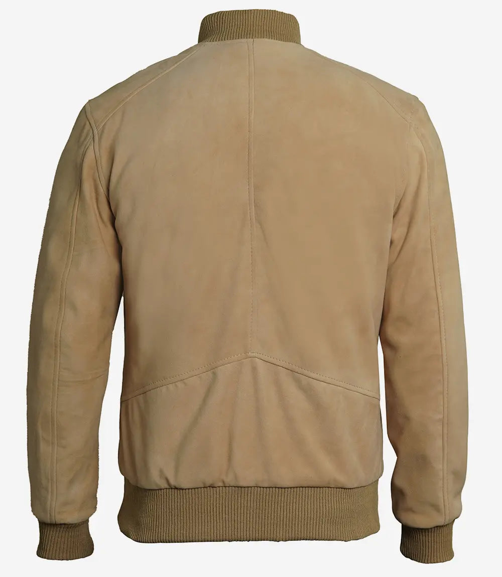 Suede Bomber Camel Leather Jacket Mens