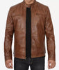 Mens Chocolate Brown Cafe Racer Motorcycle Leather Jacket