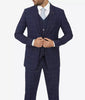 Mens Three Piece Navy Blue Herringbone Suit