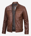 Mens Brown Leather Motorcycle Jacket