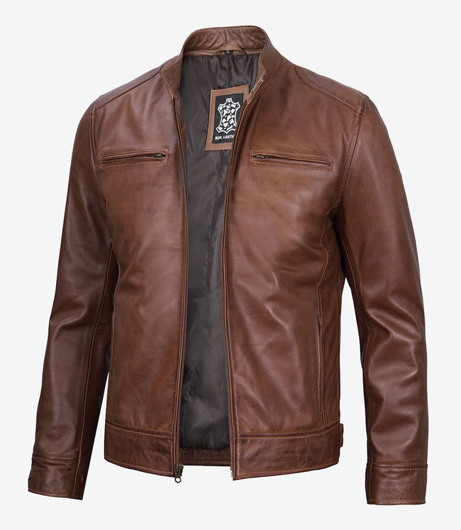 Mens Brown Leather Motorcycle Jacket