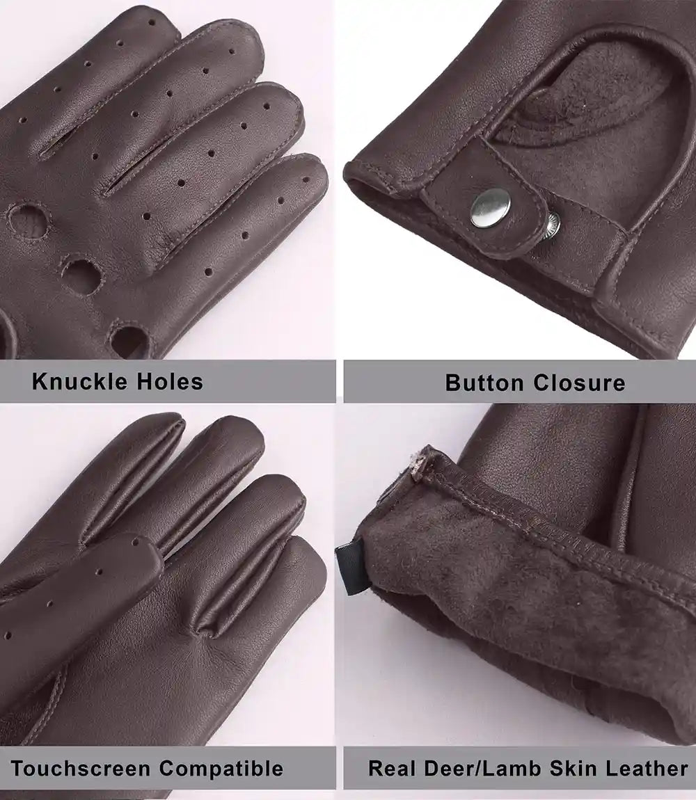 Mens Brown Leather Driving Gloves