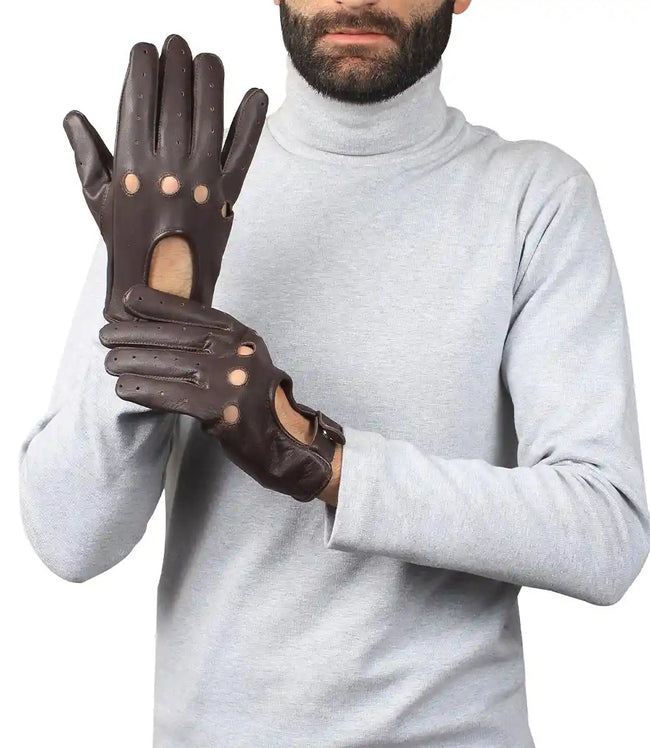 Mens Brown Leather Driving Gloves