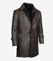 Mens Shearling Lined 3 4 Length Dark Brown Leather Coat