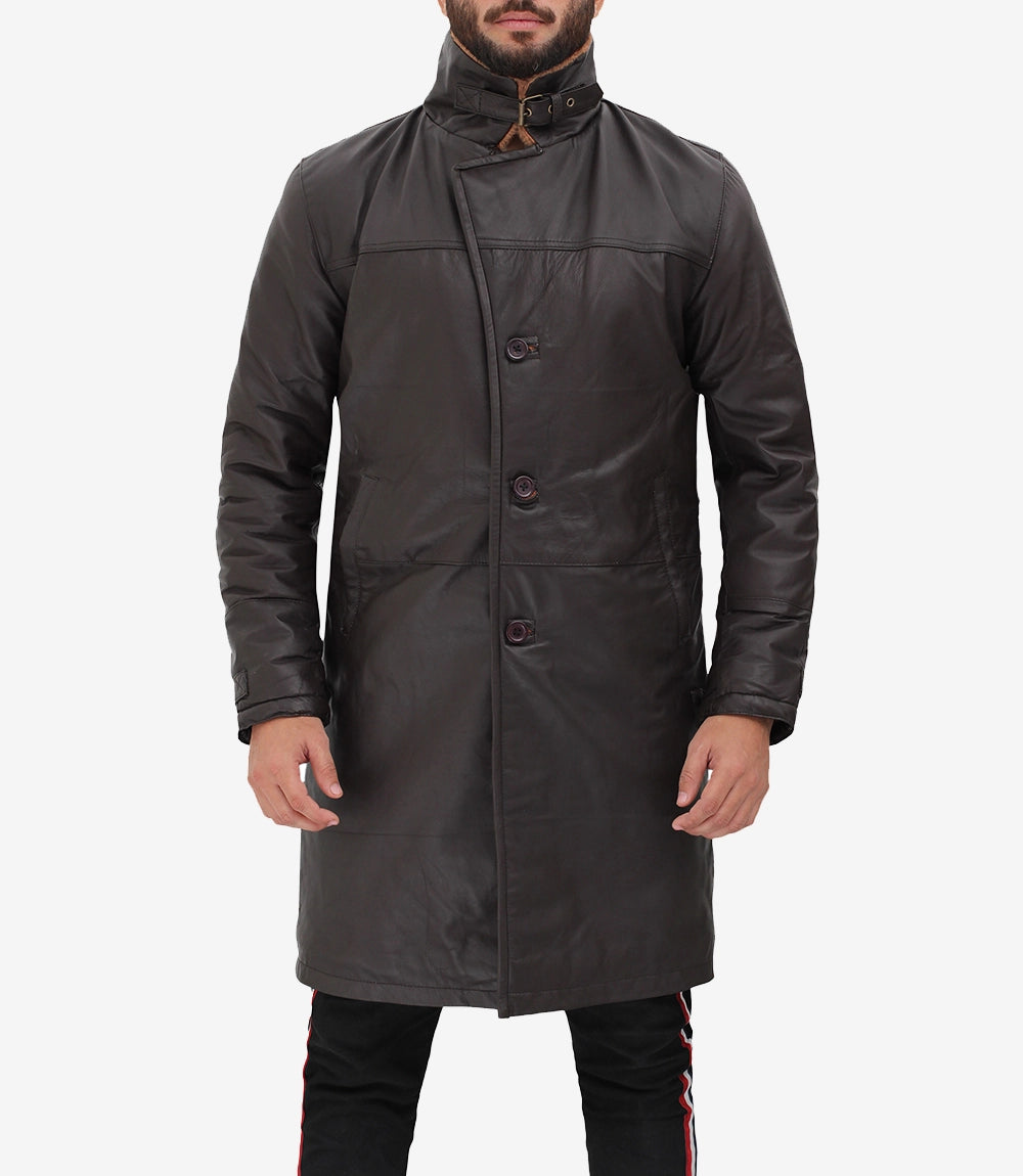 Mens Leather Brown Shearling Coat