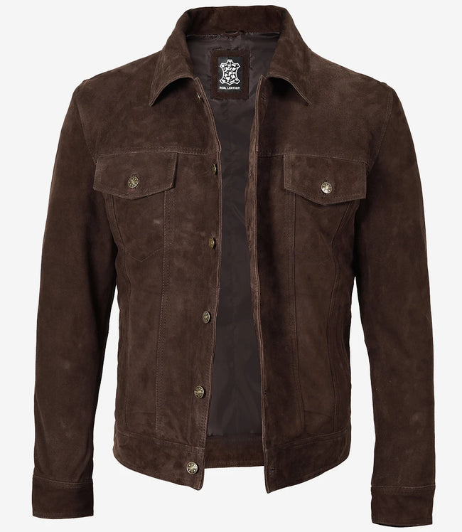 Mens Dark Brown Suede Leather Jacket