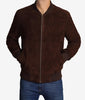 Mens Suede Leather Dark Brown Bomber Jacket
