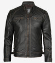 Mens Biker Distressed Brown Leather Jacket