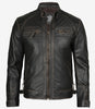 Mens Biker Distressed Brown Leather Jacket