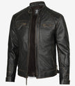 Mens Biker Distressed Brown Leather Jacket