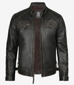 Mens Biker Distressed Brown Leather Jacket