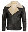 Mens Brown Shearling Lined Moto Leather Jacket
