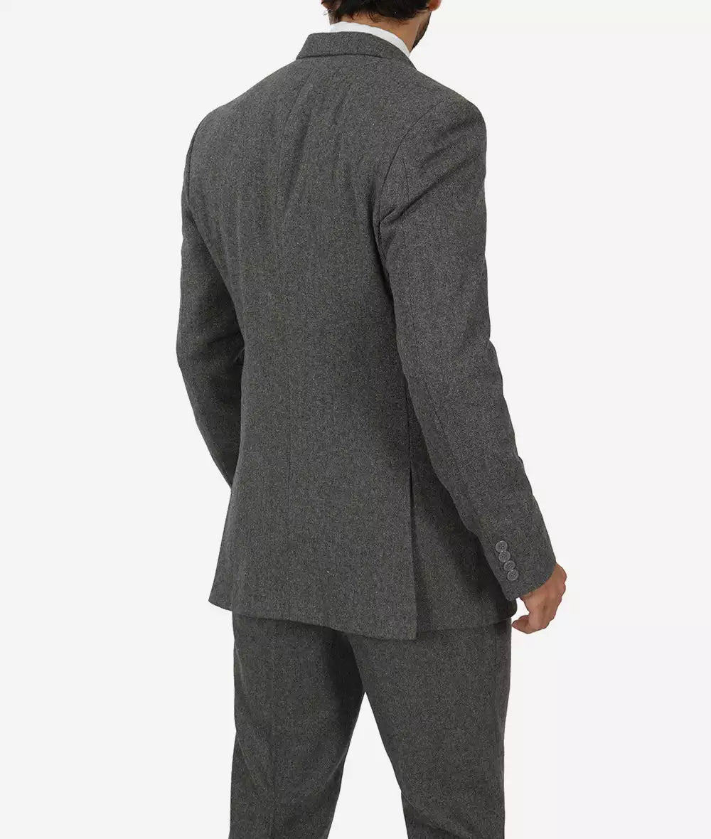 Grey Three Piece Two Button Suit Mens
