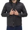 Mens Black Leather Jacket with Hood