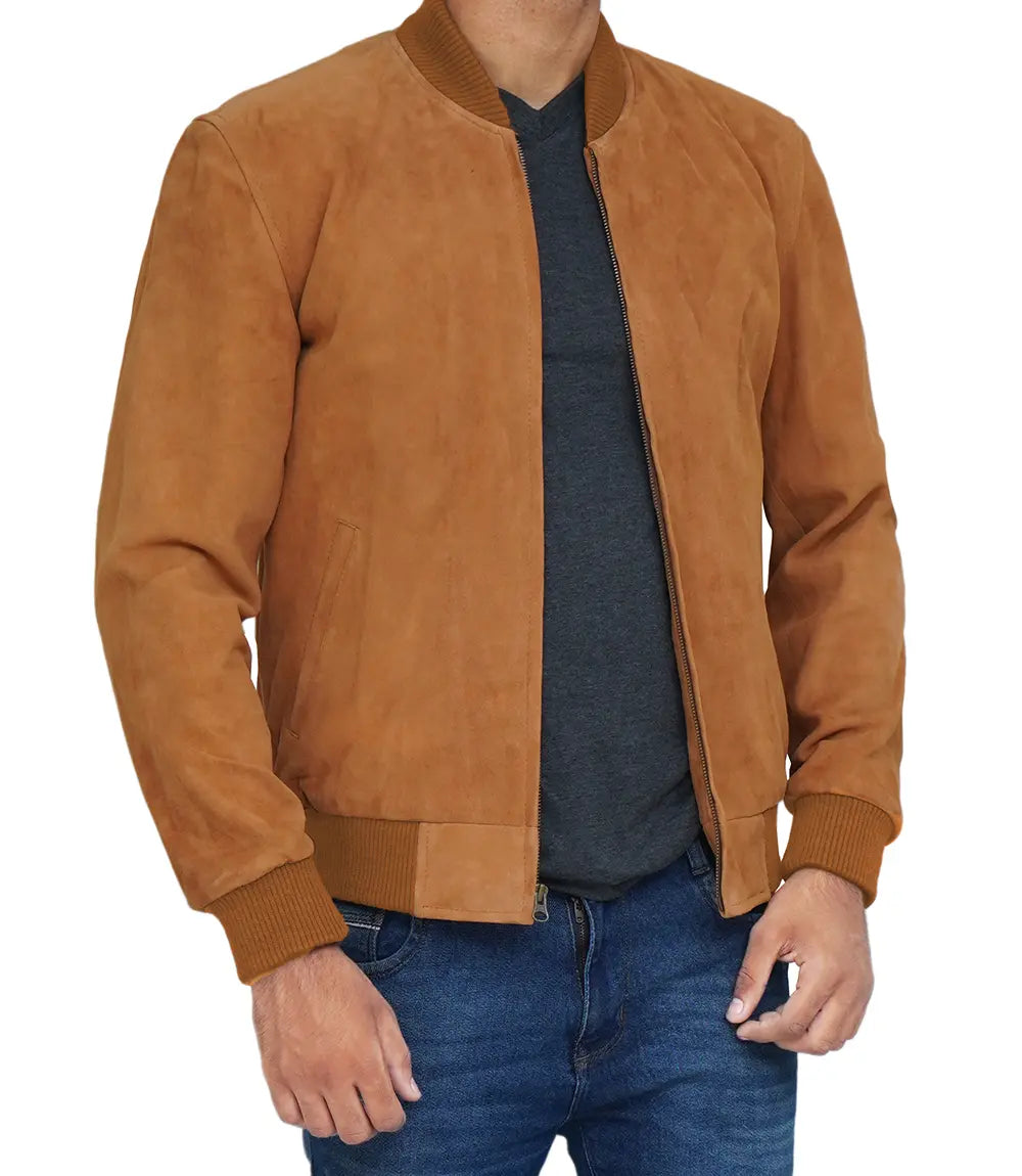 Mens Suede Brown Bomber Leather Jacket