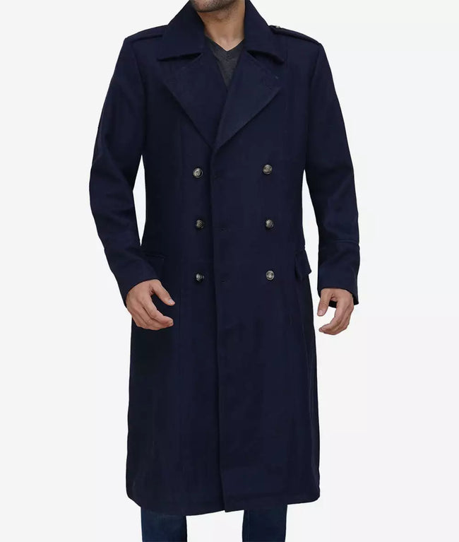 Mens Blue Double Breasted Overcoat