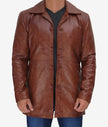 Mens Tall 3 4 Length Cognac Leather Car Coat