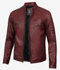 Mens Maroon Distressed Cafe Racer Leather Jacket