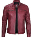 Mens Maroon Waxed Cafe Racer Leather Jacket