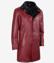 Mens Maroon Shearling Leather Winter Coat