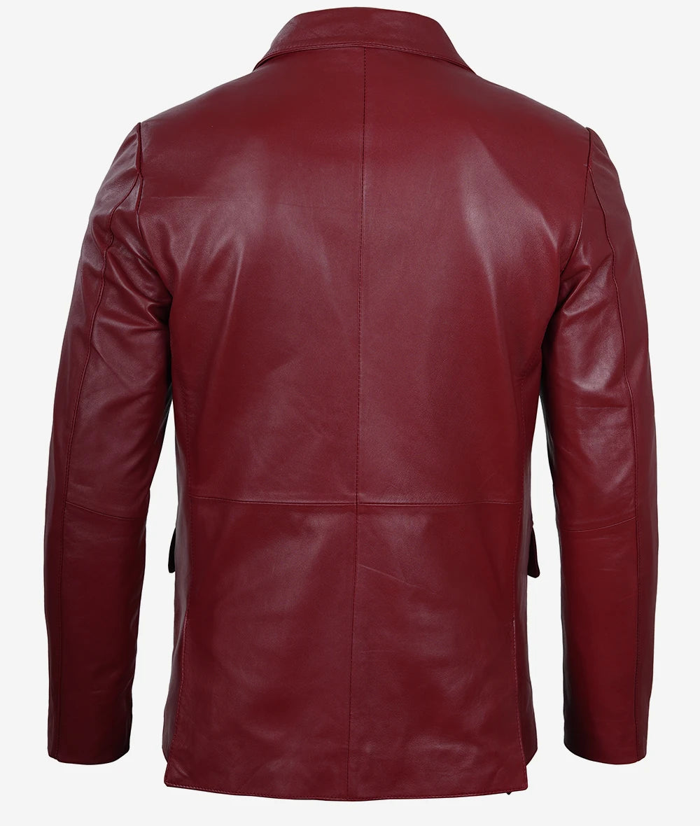 Mens Leather 2 Buttons Maroon Blazer