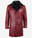 Mens Maroon Shearling Leather Winter Coat