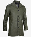 Mens Military Green Leather Car Coat