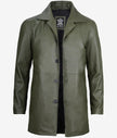 Mens Military Green Leather Car Coat