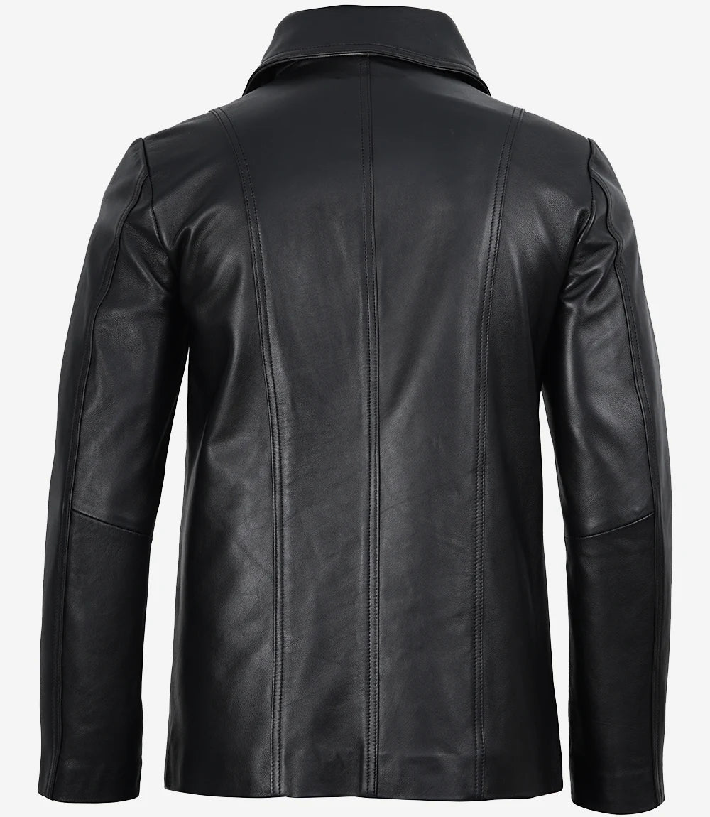 Mens Black Leather Blazer Jacket
