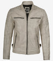 Mens Off White With Gray Wax Biker Leather Jacket
