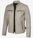 Mens Off White With Gray Wax Biker Leather Jacket