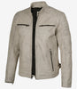 Mens Off White With Gray Wax Biker Leather Jacket