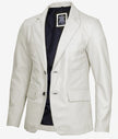 Mens Two Button White Leather Blazer