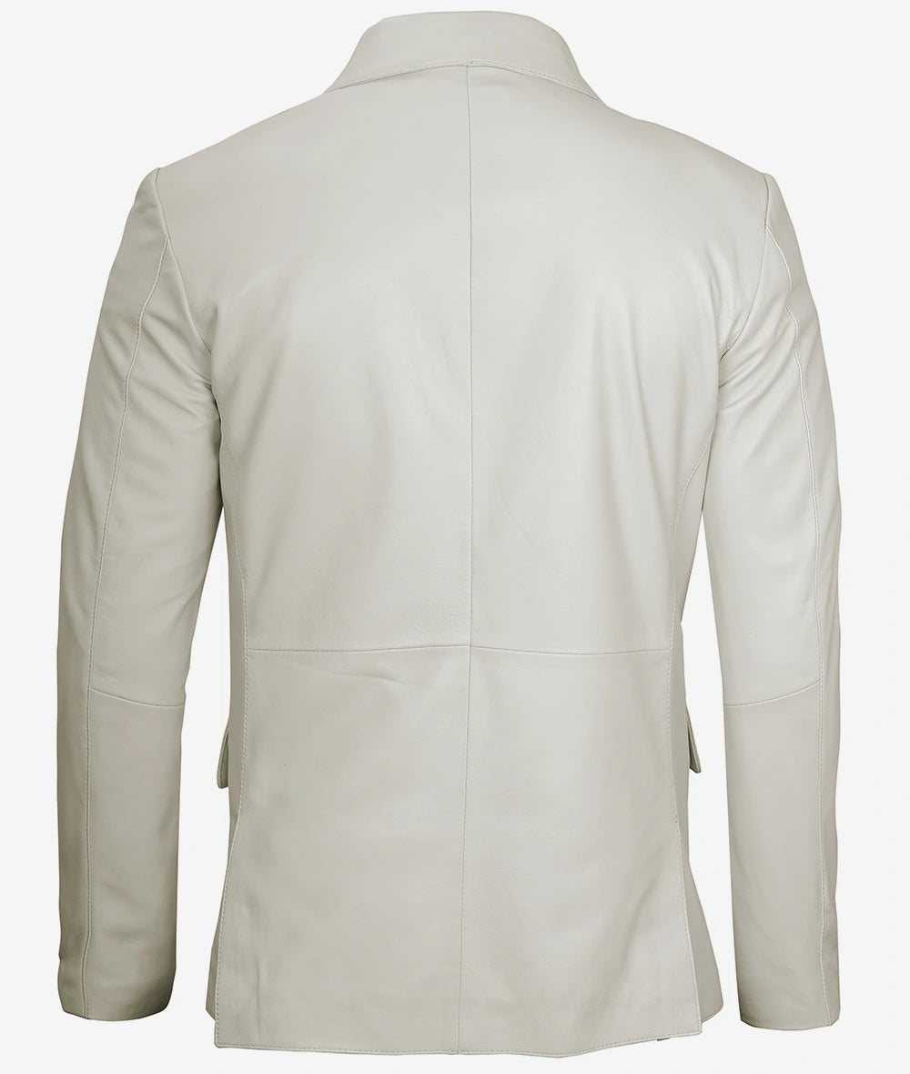 Mens Two Button White Leather Blazer