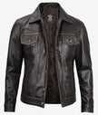 Mens Dark Brown Leather Trucker Jacket