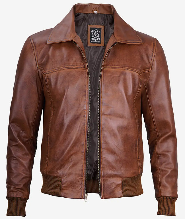 Brown Leather Bomber Jacket Mens