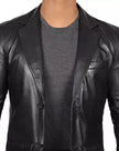 Mens Tall Two Button Black Leather Blazer