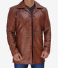 Mens Tall 3 4 Length Cognac Leather Car Coat