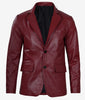 Mens Leather 2 Buttons Maroon Blazer