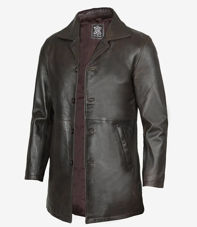 Mens Tall Vintage Dark Brown Leather Coat