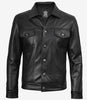 Mens Four Pockets Black Leather Trucker Jacket
