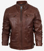 Men's Cognac Brown Quilted Biker Leather Jacket